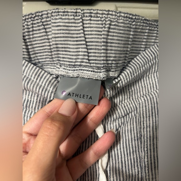 Athleta Pants Wide Leg Linen Bali Trouser Drawstring Stripe 100% Linen - Picture 3 of 10